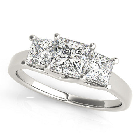 White gold Three-Stone Princess Cut Solitaire Ring with Classic Prong Setting