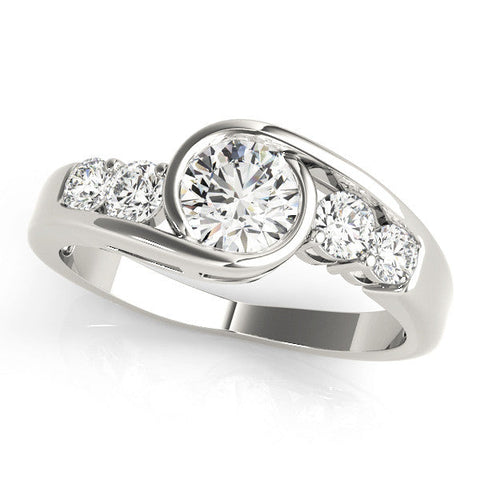 Silver Bezel Set Heart Diamond Split Shank Ring
