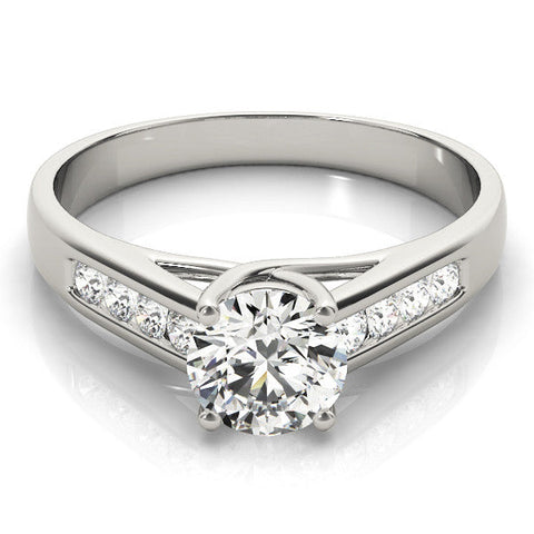 Platinum Round Solitaire Channel-Set Diamond Engagement Ring with Four-Prong Setting