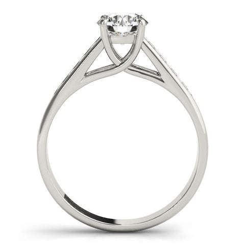 White gold Round Solitaire Channel-Set Diamond Engagement Ring with Four-Prong Setting
