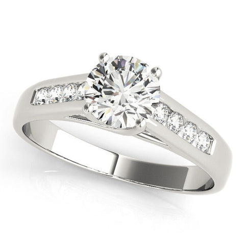 White gold Round Solitaire Channel-Set Diamond Engagement Ring with Four-Prong Setting