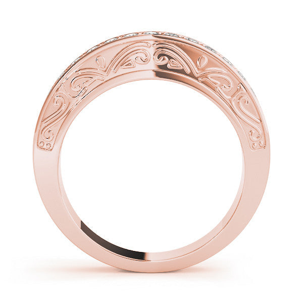 Rose gold Channel Set Round Diamond Milgrain Engraved Band