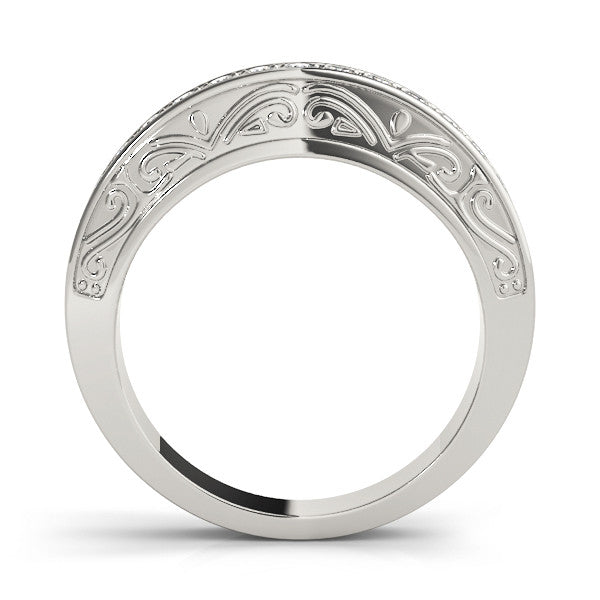 Platinum Channel Set Round Diamond Milgrain Engraved Band
