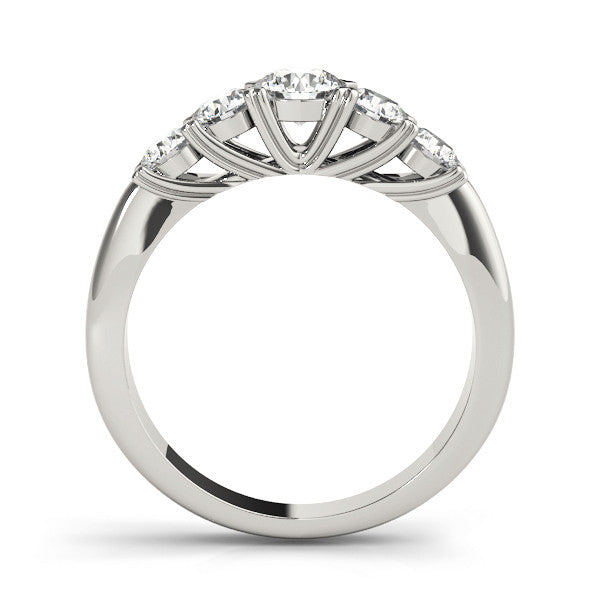Silver Five-Stone Round Diamond Prong Set Half Eternity Band