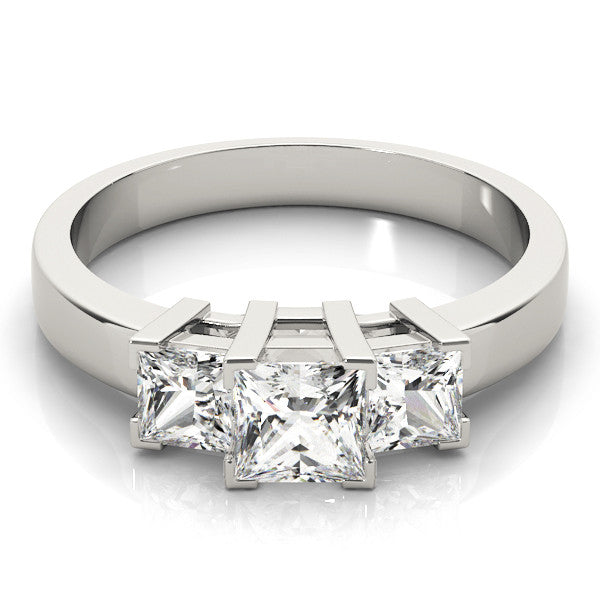 White gold Three-Stone Princess Cut Diamond Ring with Channel Band and Prong Setting