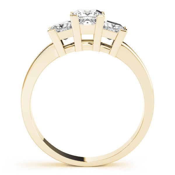 Yellow gold Three-Stone Princess Cut Diamond Ring with Channel Band and Prong Setting