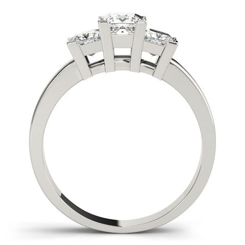 Silver Three-Stone Princess Cut Diamond Ring with Channel Band and Prong Setting