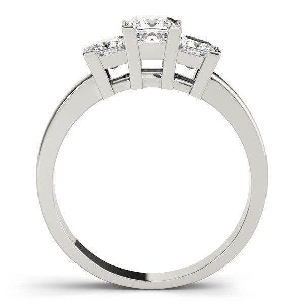 White gold Three-Stone Princess Cut Diamond Ring with Channel Band and Prong Setting