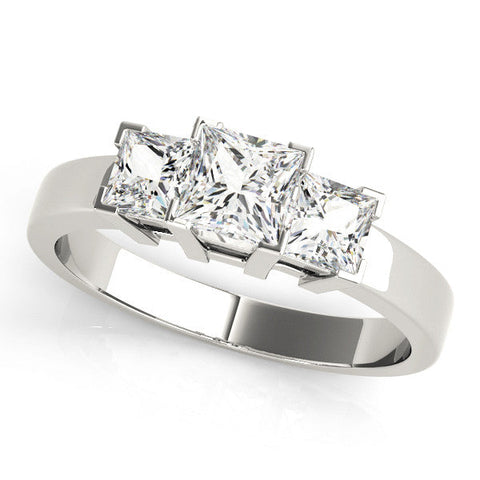 Platinum Three-Stone Princess Cut Diamond Ring with Channel Band and Prong Setting