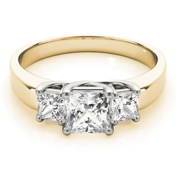 Yellow gold Three-Stone Princess Cut Diamond Ring with Channel-Set Band and Four-Prong Setting