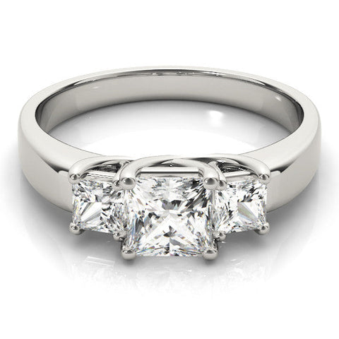 White gold Three-Stone Princess Cut Diamond Ring with Channel-Set Band and Four-Prong Setting
