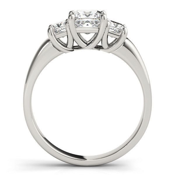 Silver Three-Stone Princess Cut Diamond Ring with Channel-Set Band and Four-Prong Setting