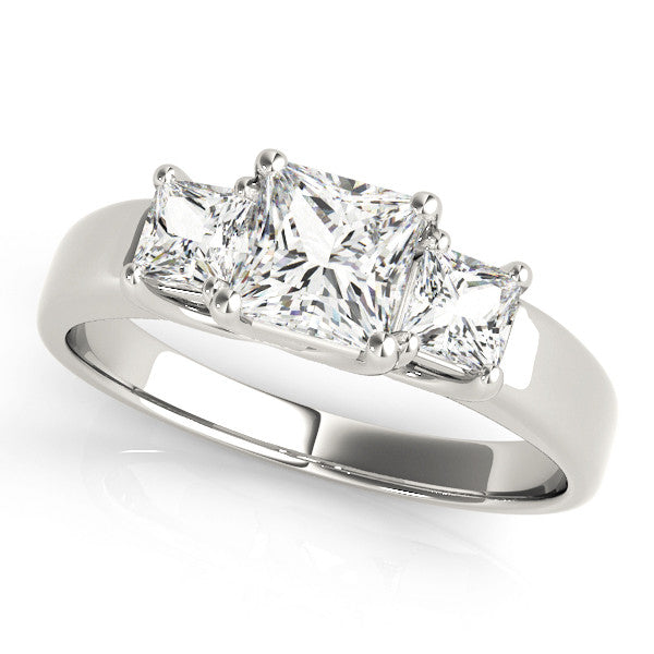White gold Three-Stone Princess Cut Diamond Ring with Channel-Set Band and Four-Prong Setting