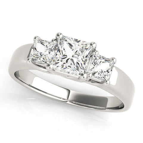 White gold Three-Stone Princess Cut Diamond Ring with Channel-Set Band and Four-Prong Setting