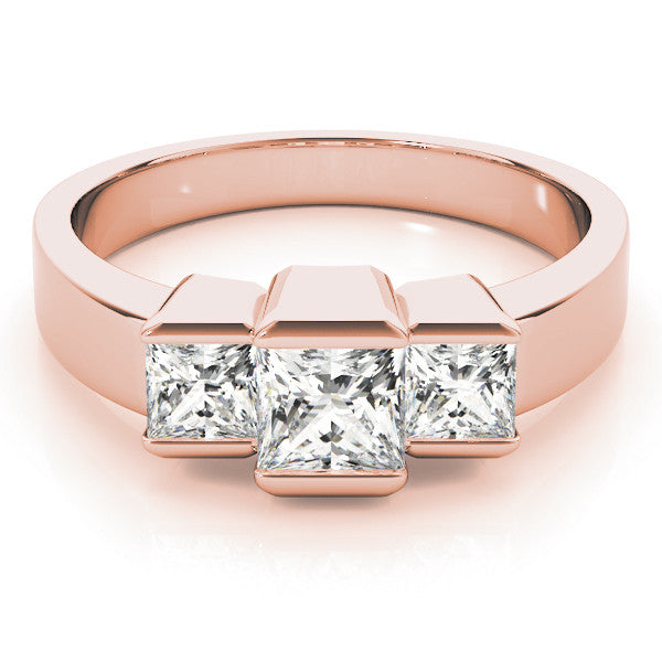 Rose gold Three Stone Princess Cut Channel Set Diamond Ring