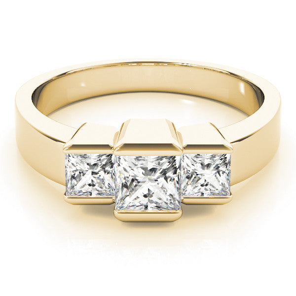 Yellow gold Three Stone Princess Cut Channel Set Diamond Ring
