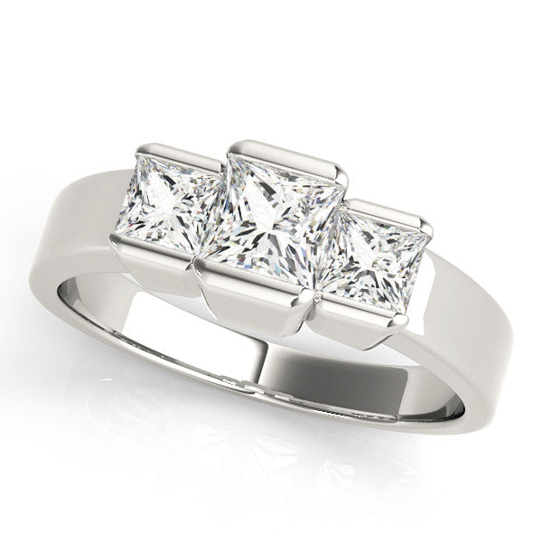 White gold Three Stone Princess Cut Channel Set Diamond Ring