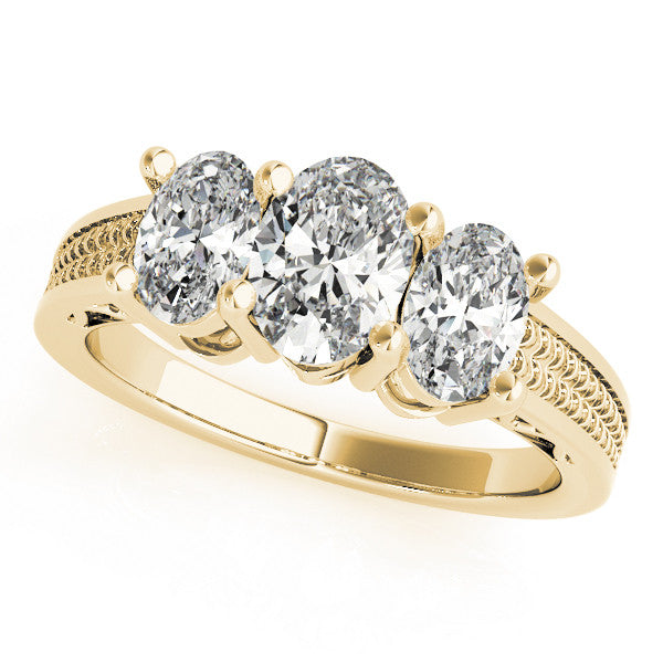 Yellow gold Three-Stone Princess Diamond Pave Band with Prong Setting