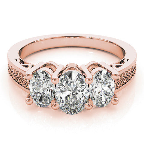 Rose gold Three-Stone Emerald Diamond Pave Band with Prong Setting