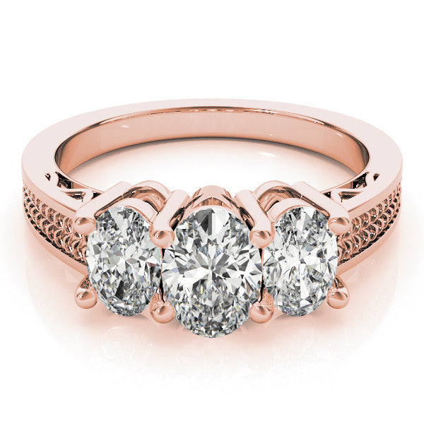 Rose gold Three-Stone Pear Diamond Pave Band with Prong Setting