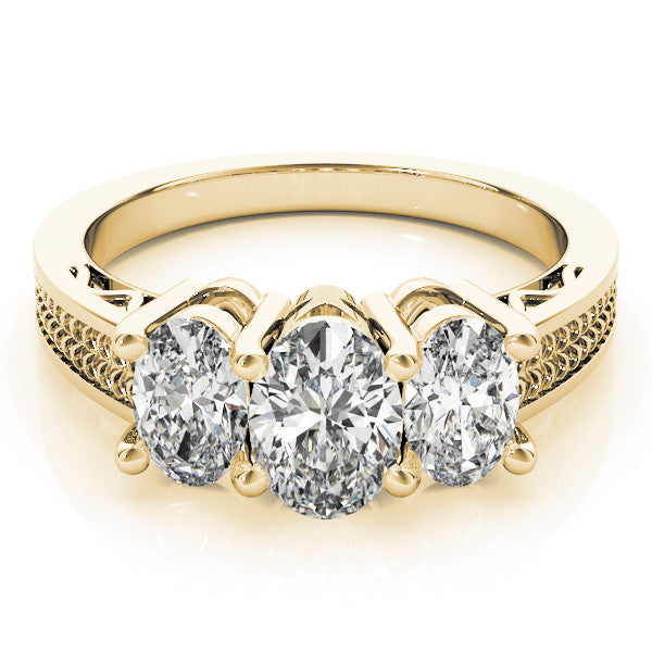 Yellow gold Three-Stone Emerald Diamond Pave Band with Prong Setting