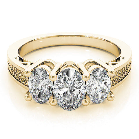 Yellow gold Three-Stone Cushion Diamond Pave Band with Prong Setting