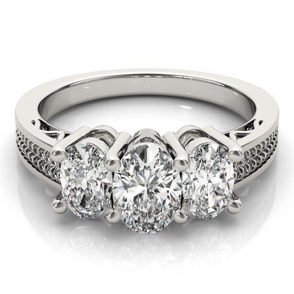 White gold Three-Stone Marquise Diamond Pave Band with Prong Setting