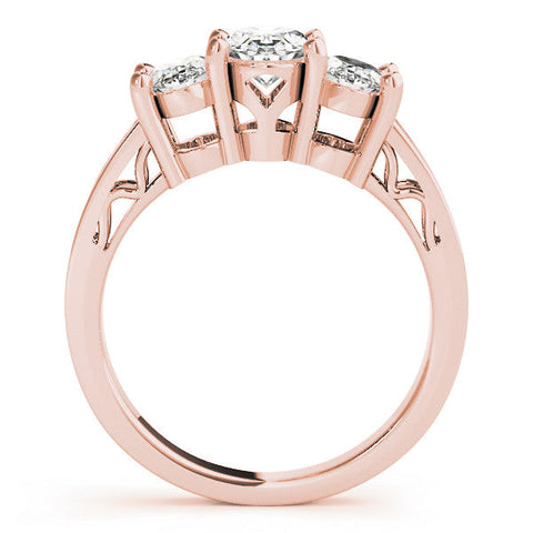 Rose gold Three-Stone Emerald Diamond Pave Band with Prong Setting
