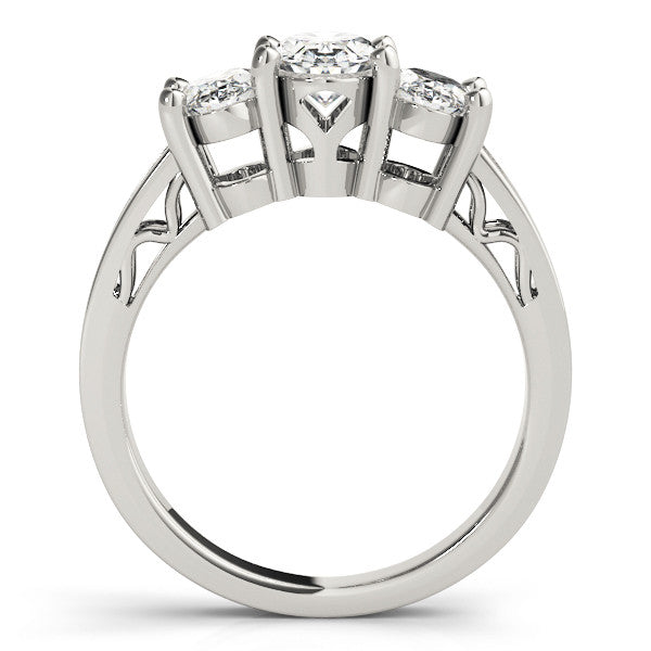 White gold Three-Stone Heart Diamond Pave Band with Prong Setting