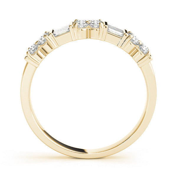 Yellow gold Channel Set Round and Baguette Diamond Anniversary Band with Prong Setting