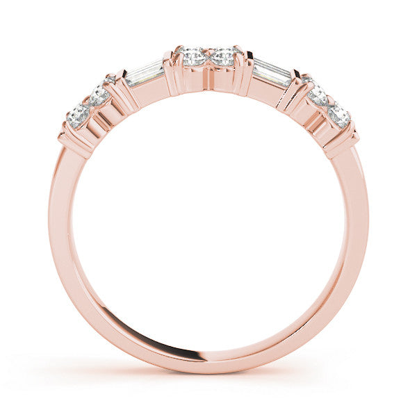 Rose gold Channel Set Round and Baguette Diamond Anniversary Band with Prong Setting