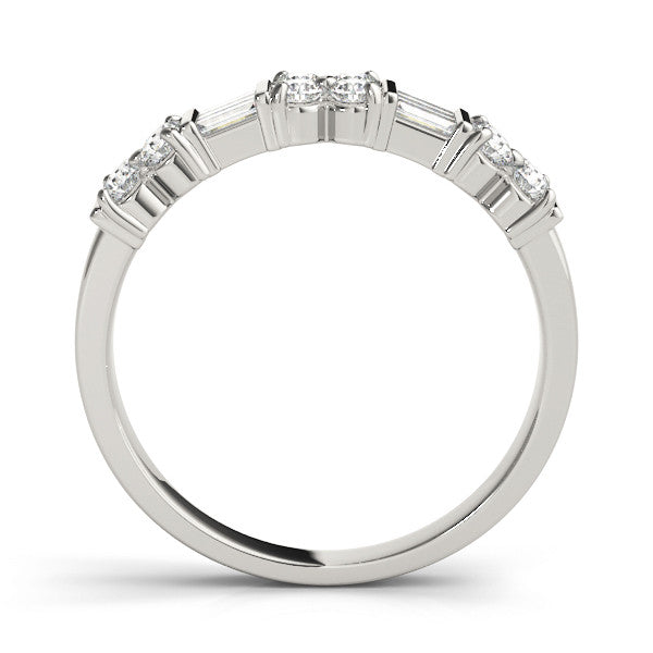 White gold Channel Set Round and Baguette Diamond Anniversary Band with Prong Setting