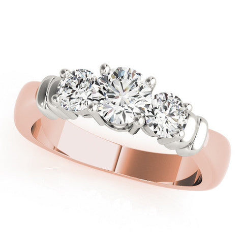 Rose gold Three-Stone Round Cut Diamond Ring with Channel Band and Prong Setting