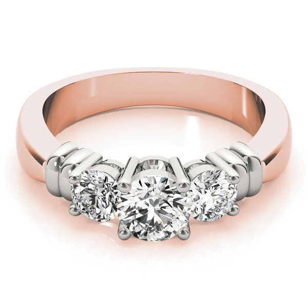 Rose gold Three-Stone Round Cut Diamond Ring with Channel Band and Prong Setting