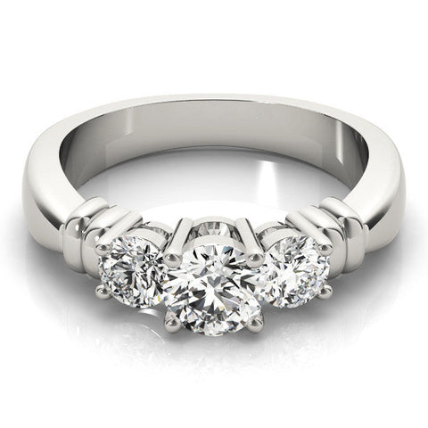 White gold Three-Stone Round Cut Diamond Ring with Channel Band and Prong Setting