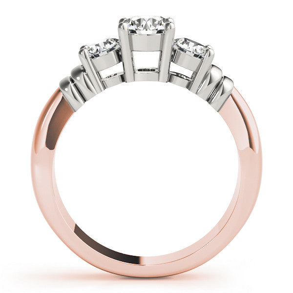 Rose gold Three-Stone Round Cut Diamond Ring with Channel Band and Prong Setting