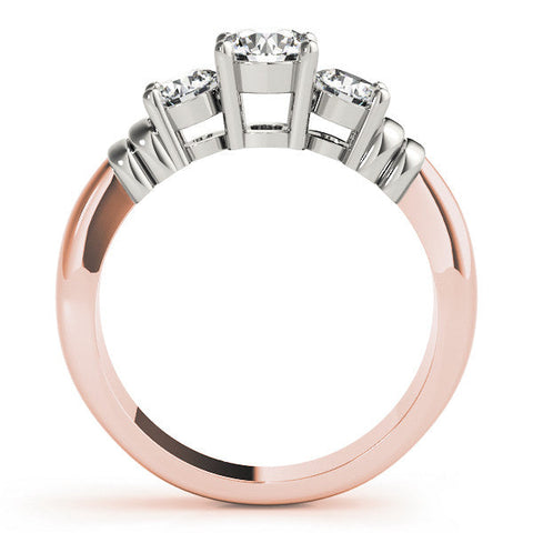 Rose gold Three-Stone Round Cut Diamond Ring with Channel Band and Prong Setting