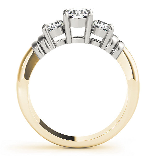 Yellow gold Three-Stone Round Cut Diamond Ring with Channel Band and Prong Setting