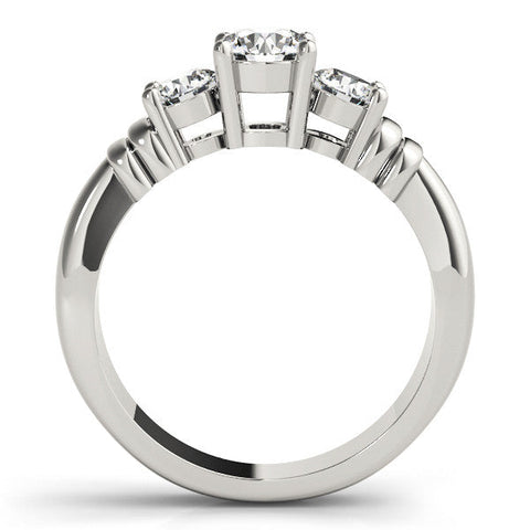 Platinum Three-Stone Round Cut Diamond Ring with Channel Band and Prong Setting