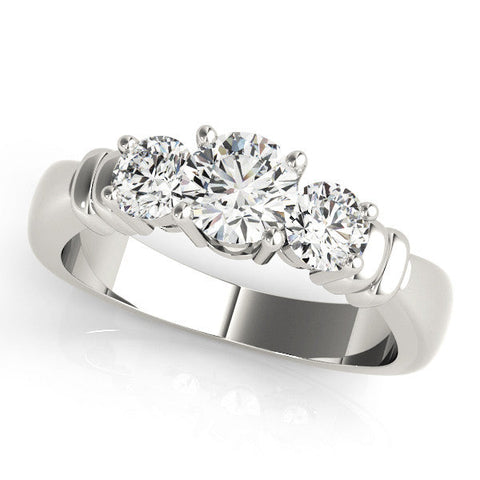 Platinum Three-Stone Round Cut Diamond Ring with Channel Band and Prong Setting