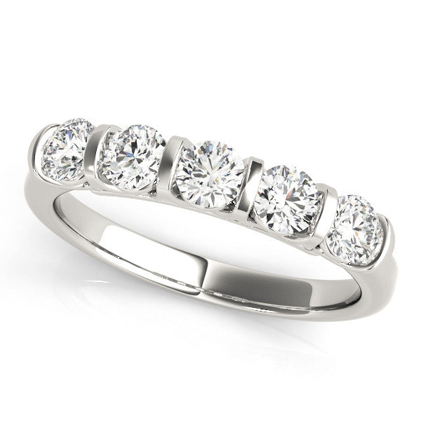 White gold Five-Stone Round Diamond Half-Eternity Bar-Set Ring
