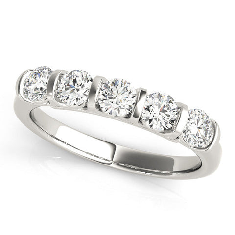 Platinum Five-Stone Round Diamond Half-Eternity Bar-Set Ring