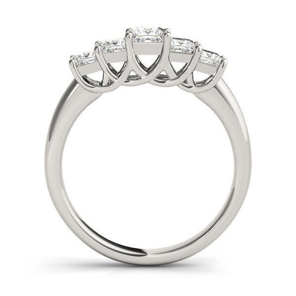 Platinum Princess Cut Five-Stone Prong Set White Gold Band