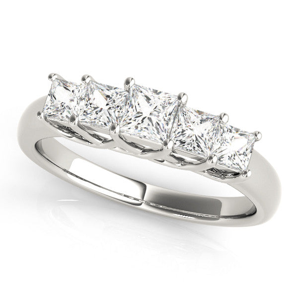 White gold Princess Cut Five-Stone Prong Set White Gold Band