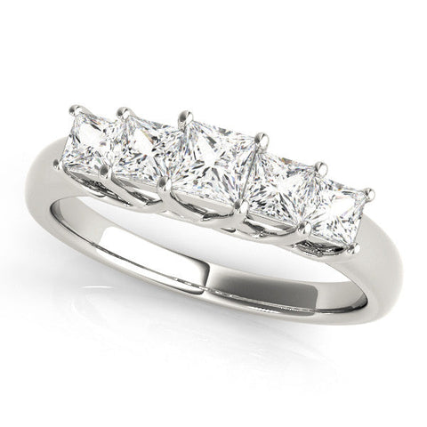 White gold Princess Cut Five-Stone Prong Set White Gold Band