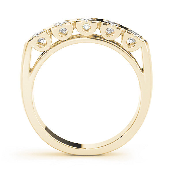 Yellow gold Channel Set Round Diamond Flat Band with Prong Setting