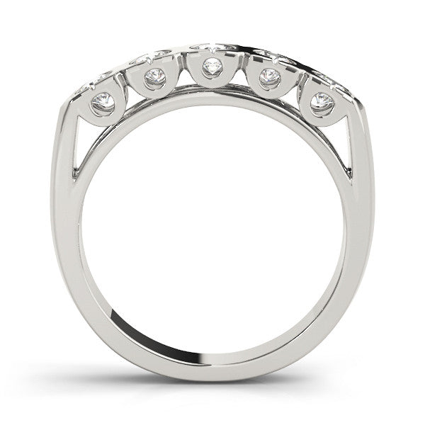 Platinum Channel Set Round Diamond Flat Band with Prong Setting