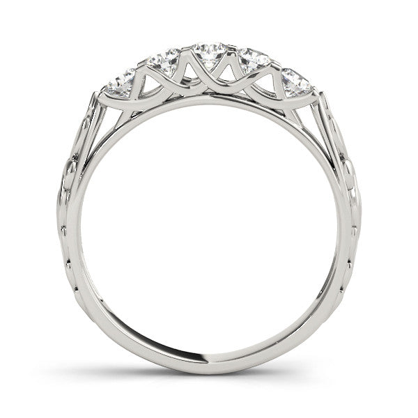 Silver Five-Stone Round Cut Diamond Prong-Set Silver Band