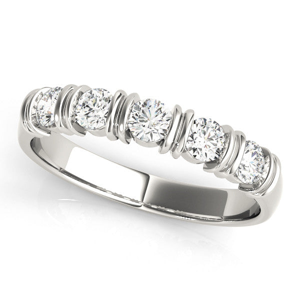 Silver Bezel-Set Round Diamond Half-Eternity Band