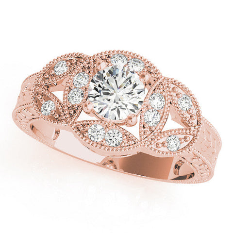 Rose gold Heart Diamond Milgrain Marquise Filigree Engagement Ring with Prong Setting